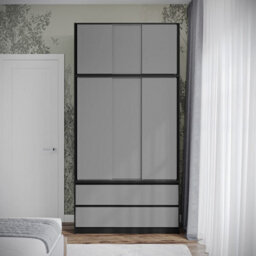 Urbn-Living Urbnliving 240Cm Height Black Carcass 6 Sliding Grey Door 4 Drawer Freestanding Wardrobe Clothes Storage Hanging Rail Bedroom - thumbnail 3
