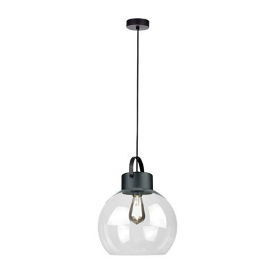 Luminosa Lighting Luminosa Hanson Dome Pendant Ceiling Light Black Transparent Glass Shade 1X E27 - image 1