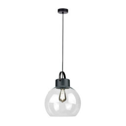 Luminosa Lighting Luminosa Hanson Dome Pendant Ceiling Light Black Transparent Glass Shade 1X E27 - thumbnail 1