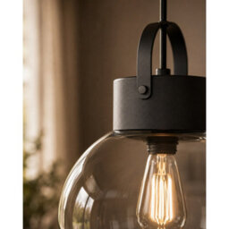 Luminosa Lighting Luminosa Hanson Dome Pendant Ceiling Light Black Transparent Glass Shade 1X E27 - thumbnail 3