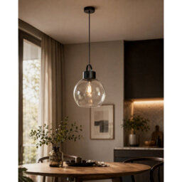 Luminosa Lighting Luminosa Hanson Dome Pendant Ceiling Light Black Transparent Glass Shade 1X E27 - thumbnail 2