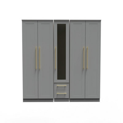 Helmsley Tall 5 Door 2 Drawer 1 Mirror Wardrobe In Dusk Grey (Ready Assembled) - image 1