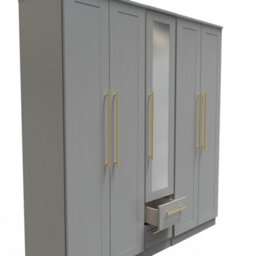 Helmsley Tall 5 Door 2 Drawer 1 Mirror Wardrobe In Dusk Grey (Ready Assembled) - thumbnail 6