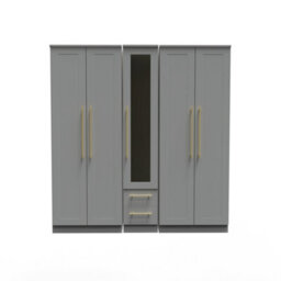 Helmsley Tall 5 Door 2 Drawer 1 Mirror Wardrobe In Dusk Grey (Ready Assembled) - thumbnail 1