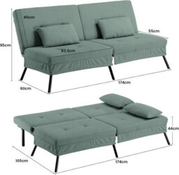 Comhoma Sofa Bed 2-3 Seater Click Clack Sofa Bed 5-Gear Back Angle Adjustable Futon Sofa Lounge For Home, Olive Green-Corduroy - thumbnail 3