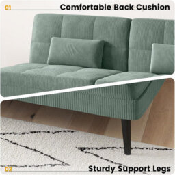 Comhoma Sofa Bed 2-3 Seater Click Clack Sofa Bed 5-Gear Back Angle Adjustable Futon Sofa Lounge For Home, Olive Green-Corduroy - thumbnail 7
