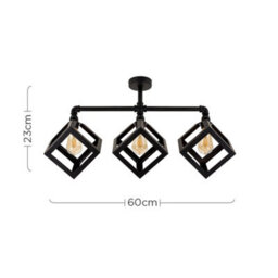 Valuelights Luiggi Industrial Satin Black 3 Way Bar Pipework Ceiling Light With Black Metal Shades - thumbnail 5
