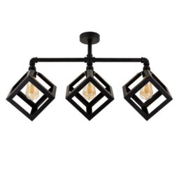 Valuelights Luiggi Industrial Satin Black 3 Way Bar Pipework Ceiling Light With Black Metal Shades - thumbnail 1