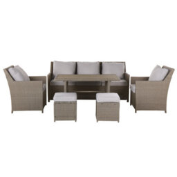 Beliani Garden Lounge Set With Table And Ottoman 5 Seater Fonti Taupe Pe Rattan With Cushions