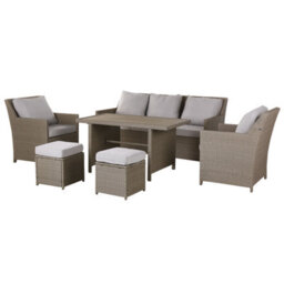 Beliani Garden Lounge Set With Table And Ottoman 5 Seater Fonti With Cushions Pe Rattan Taupe - thumbnail 5