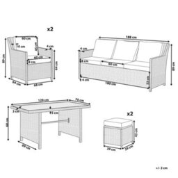 Beliani Garden Lounge Set With Table And Ottoman 5 Seater Fonti With Cushions Pe Rattan Taupe - thumbnail 3