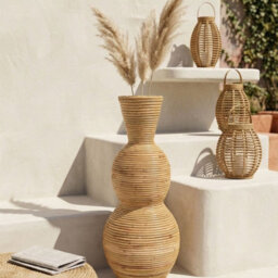 Wyld And Coco Natural Rattan Vase 70 Cm - Handwoven Boho Rustic Home Decor - thumbnail 2