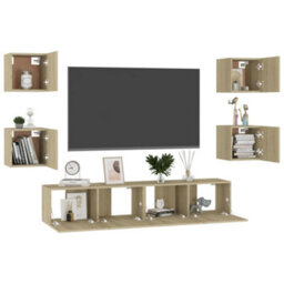 Berkfield Sturdy 6 Piece Tv Cabinet Set Sonoma Oak Engineered Wood - thumbnail 3