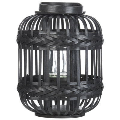 Beliani 30Cm Black Bamboo Candle Lantern With Glass Holder - Matt Hammered Finish - image 1
