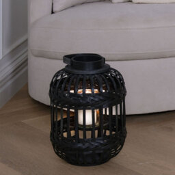 Beliani 30Cm Black Bamboo Candle Lantern With Glass Holder - Matt Hammered Finish - thumbnail 2