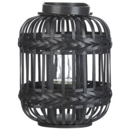 Beliani 30Cm Black Bamboo Candle Lantern With Glass Holder - Matt Hammered Finish - thumbnail 1