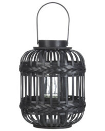 Beliani 30Cm Black Bamboo Candle Lantern With Glass Holder - Matt Hammered Finish - thumbnail 3