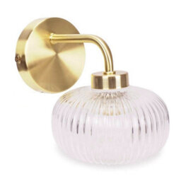 Valuelights Amaia Brushed Gold Ip44 Rated Single Clear Ribbed Glass Wall Light