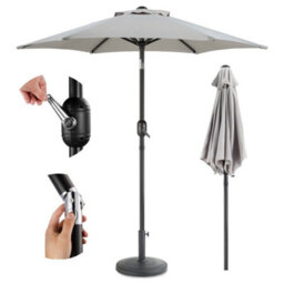Vonhaus 2M Parasol With Base, Hand Crank & Tilt Function, Uv30+ Protection, Air Vent, Powder Coated Steel Frame, Grey - thumbnail 1