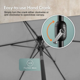 Vonhaus 2M Parasol With Base, Hand Crank & Tilt Function, Uv30+ Protection, Air Vent, Powder Coated Steel Frame, Grey - thumbnail 6