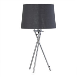 First Choice Lighting Tripod - Chrome Lamp With Grey & Silver Fabric Shade - thumbnail 2