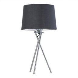 First Choice Lighting Tripod - Chrome Lamp With Grey & Silver Fabric Shade - thumbnail 1