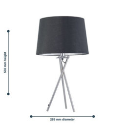 First Choice Lighting Tripod - Chrome Lamp With Grey & Silver Fabric Shade - thumbnail 9