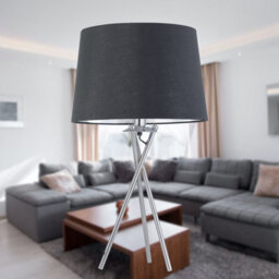 First Choice Lighting Tripod - Chrome Lamp With Grey & Silver Fabric Shade - thumbnail 8