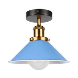E27 Base 22Cm  Blue Conical Shade Flush Ceiling Light For Bedroom, Livingroom, Kitchen Easy Fit, Durable Metal
