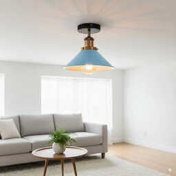 E27 Base 22Cm  Blue Conical Shade Flush Ceiling Light For Bedroom, Livingroom, Kitchen Easy Fit, Durable Metal - thumbnail 2