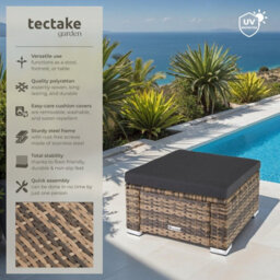 Tectake Footstool Bitonto - Durable, Uv-Resistant Polyrattan Chair, 53 X 53 X 26 Cm - Nature - 1 - thumbnail 2