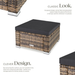 Tectake Footstool Bitonto - Durable, Uv-Resistant Polyrattan Chair, 53 X 53 X 26 Cm - Nature - 1 - thumbnail 3