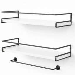 White And Black Set Of 2 Floating Shelf W/ Towel Rail Kitchen Bedroom Organiser Bathroom Shelf - thumbnail 6