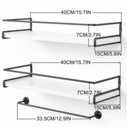 White And Black Set Of 2 Floating Shelf W/ Towel Rail Kitchen Bedroom Organiser Bathroom Shelf - thumbnail 2