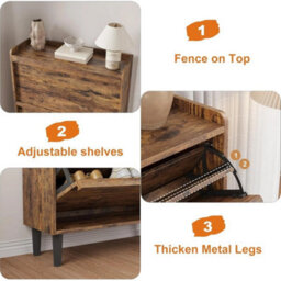 Wooden Hidden Shoe Cabinet 2 Flip Drawers Adjustable Shelves - thumbnail 4