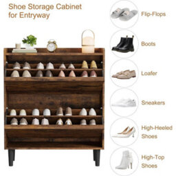 Wooden Hidden Shoe Cabinet 2 Flip Drawers Adjustable Shelves - thumbnail 1