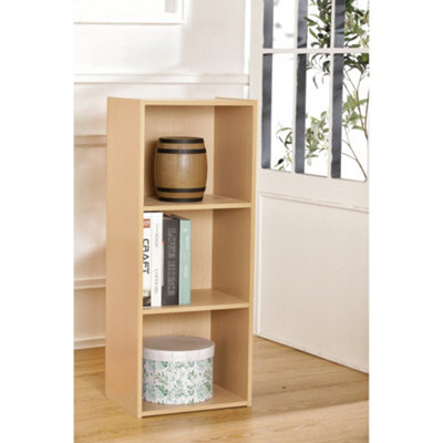Home Treats Cube Bookshelf 3 Tier Storage Organiser Beech Wooden Shelving Display Open Bookcase For Home Living Room Office Bedro - image 1
