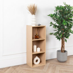 Home Treats Cube Bookshelf 3 Tier Storage Organiser Beech Wooden Shelving Display Open Bookcase For Home Living Room Office Bedro - thumbnail 7