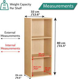 Home Treats Cube Bookshelf 3 Tier Storage Organiser Beech Wooden Shelving Display Open Bookcase For Home Living Room Office Bedro - thumbnail 2