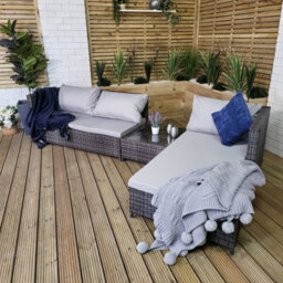 Samuel Alexander 3Pc 4 Seater Brown Rattan Chair Garden Sofa Set Daybed With Grey Cushions And Glass Top Coffee Table - thumbnail 7