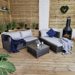 Samuel Alexander 3Pc 4 Seater Brown Rattan Chair Garden Sofa Set Daybed With Grey Cushions And Glass Top Coffee Table - thumbnail 3