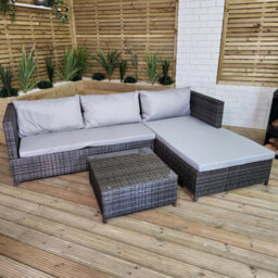 Samuel Alexander 3Pc 4 Seater Brown Rattan Chair Garden Sofa Set Daybed With Grey Cushions And Glass Top Coffee Table - thumbnail 9