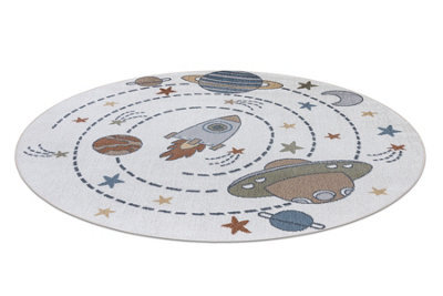 RugsX Carpet Bono 8288 Circle Space, Planets Cream / Anthracite  Circle 100 Cm - image 1
