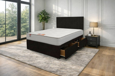 "Knight Sleep Emily Black Naples 4Ft6 Bed Set With Mattress, 2 Drawers Same Side & 24""headboard - Double" - image 1