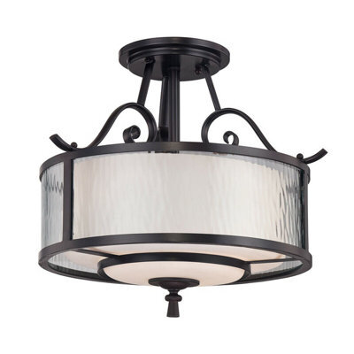 Elegant 3-Bulb Semi Flush Light With Clear Water And Opal Etched Glass