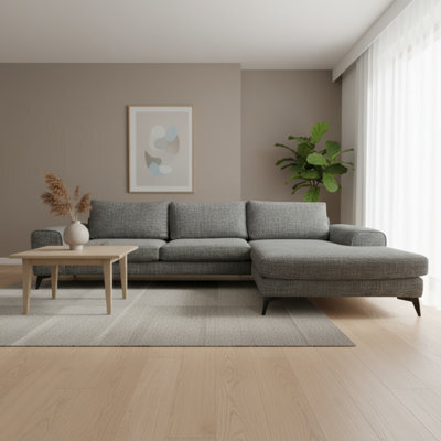 Abakus Direct Venice Chenille Corner Sofa In Charcoal Right Facing With Deep Seats And Extra-Wide Padded Arms - image 1