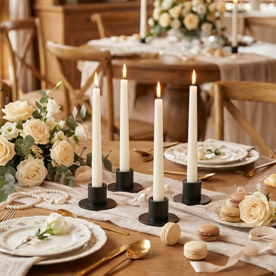 Living And Home Set Of 4 Black Iron Candle Holders Round Base Painted Iron Tealight Stands For Wedding Dining Decor - image 1