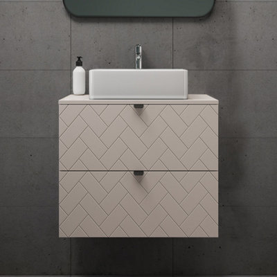 Heze Furniture Trend Herringbone Pattern Door 60Cm Bathroom Cabinet Vanity Unit With Worktop - Cashmere - image 1