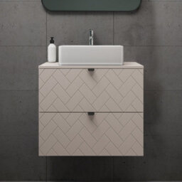 Heze Furniture Trend Herringbone Pattern Door 60Cm Bathroom Cabinet Vanity Unit With Worktop - Cashmere - thumbnail 1