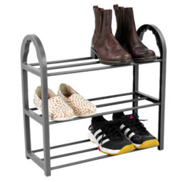 Kct Shoe Rack 3 Tier Small Storage Shelf Stand Metal Plastic Compact Space Saving Slim Portable Narrow Organiser Lightweight Unit - thumbnail 1